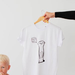 Balti oversize marškinėliai Meerkat F*ck Off