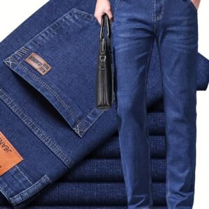 2026 m. stilingos ir patogios aukštos kokybės džinsinės kelnės vyrams verslui, keturių sezonų siauro kirpimo džinsai, kurių ypatybės yra universalumas, tamprumas ir patvarumas, puikiai tinkantys darbui ir laisvalaikiui