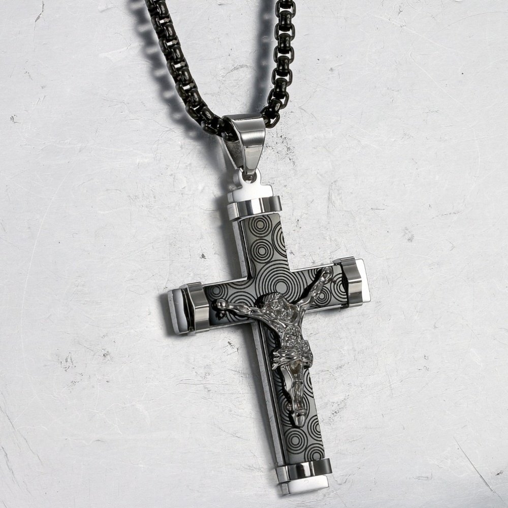 „Jewelrywe“ kryžiaus pakabukas su raibomis, 304 nerūdijančio plieno vėrinys, 55,88 cm grandinėlė vyrams - Image 10