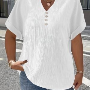 Moteriška trumpų rankovių V formos iškirptės palaidinė