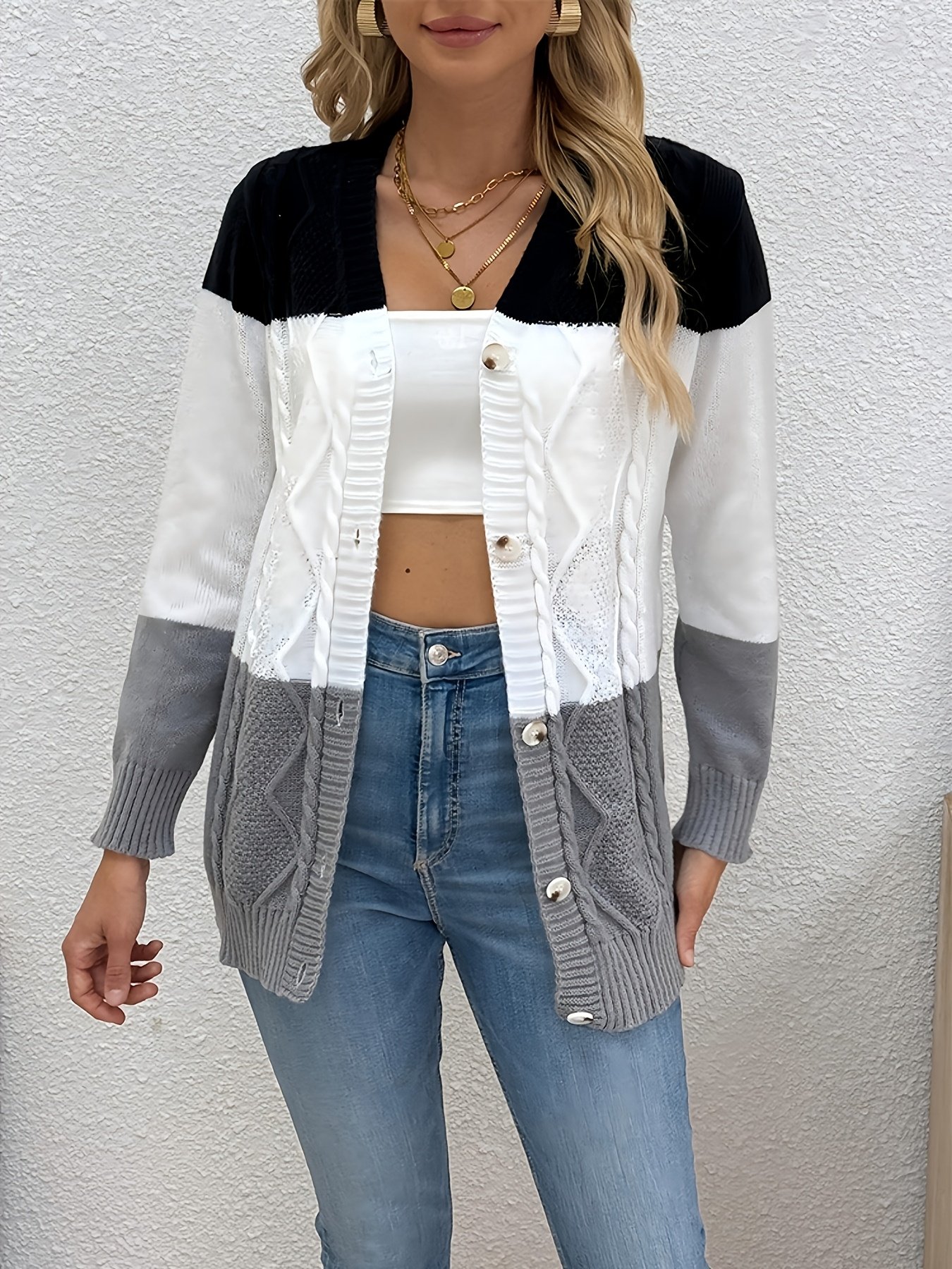 Madingas moteriškas laisvalaikio kardiganas - Lopinių raštai, rudens/žiemos sezonas