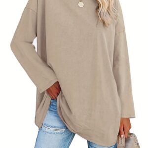 Moterys ilga marškinėlė, oversize, ilgi rankoviai, apykaklė/T-Shirt/Puloveris/Pradinė tunika