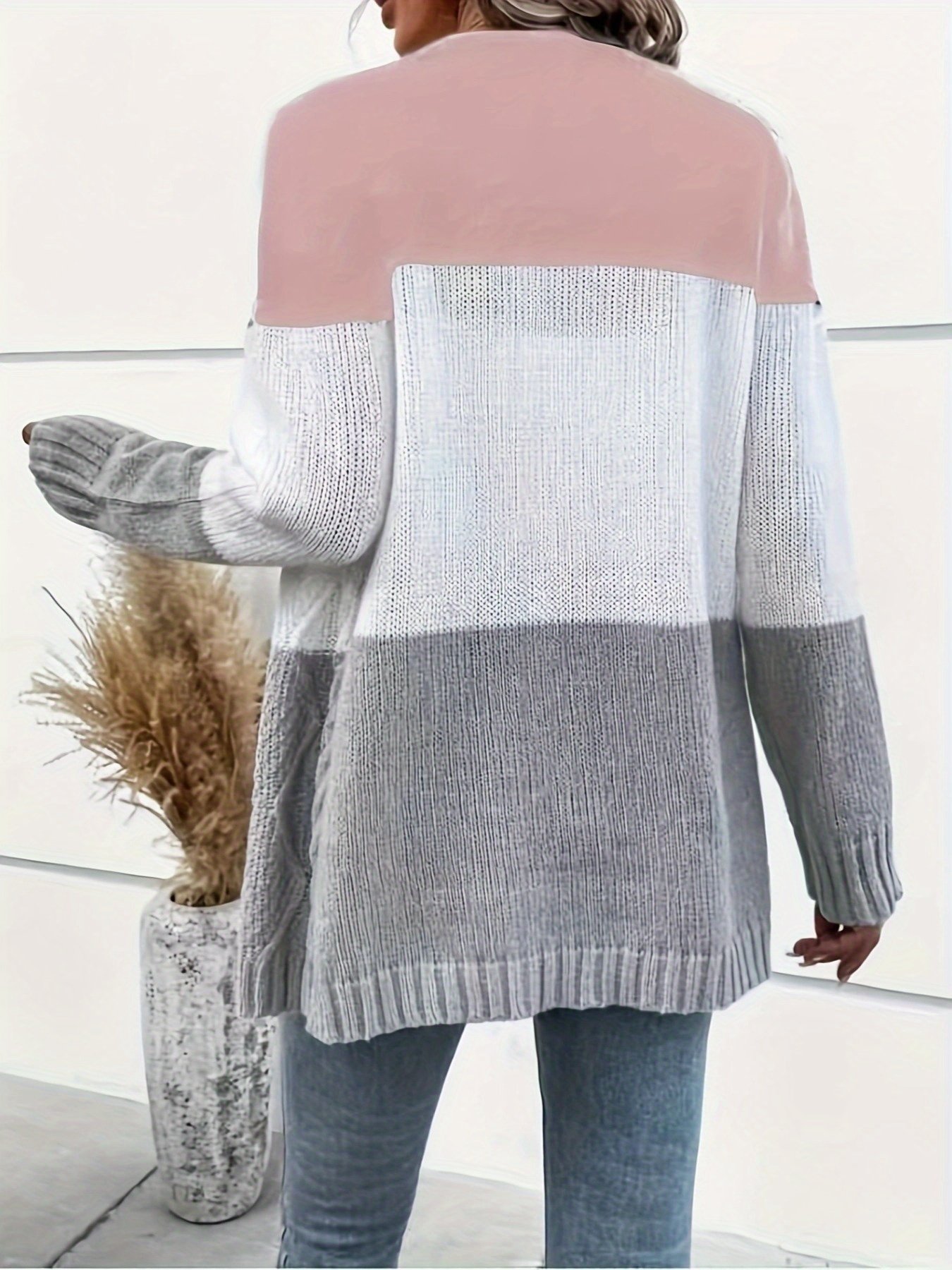 Madingas moteriškas laisvalaikio kardiganas - Lopinių raštai, rudens/žiemos sezonas - Image 10