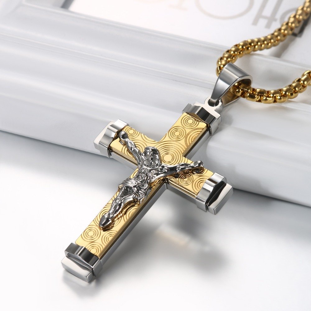 „Jewelrywe“ kryžiaus pakabukas su raibomis, 304 nerūdijančio plieno vėrinys, 55,88 cm grandinėlė vyrams - Image 8