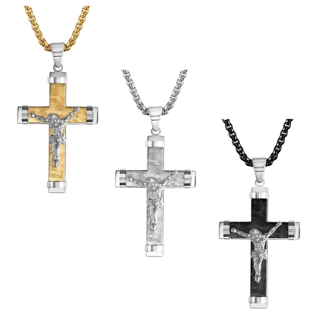 „Jewelrywe“ kryžiaus pakabukas su raibomis, 304 nerūdijančio plieno vėrinys, 55,88 cm grandinėlė vyrams - Image 4