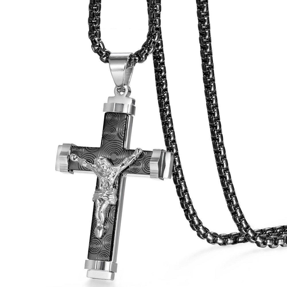 „Jewelrywe“ kryžiaus pakabukas su raibomis, 304 nerūdijančio plieno vėrinys, 55,88 cm grandinėlė vyrams - Image 3