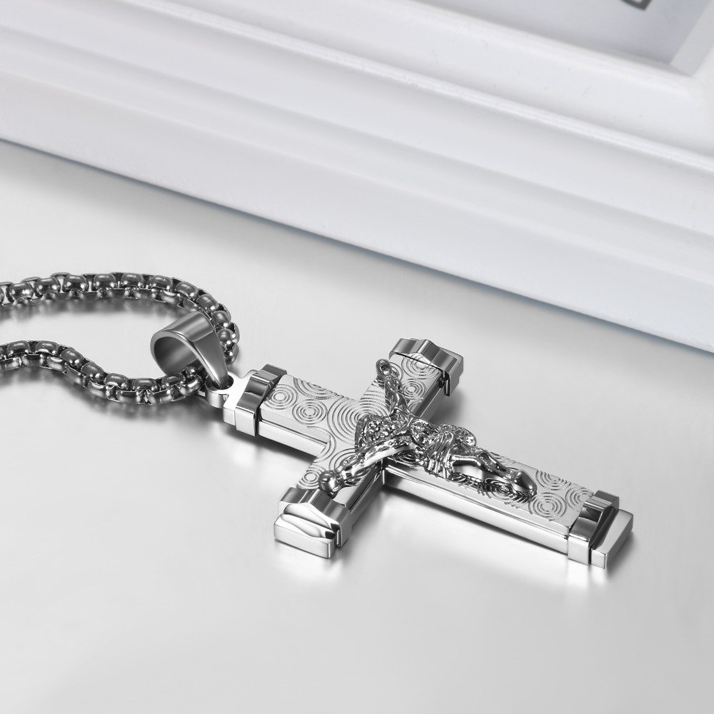 „Jewelrywe“ kryžiaus pakabukas su raibomis, 304 nerūdijančio plieno vėrinys, 55,88 cm grandinėlė vyrams - Image 11