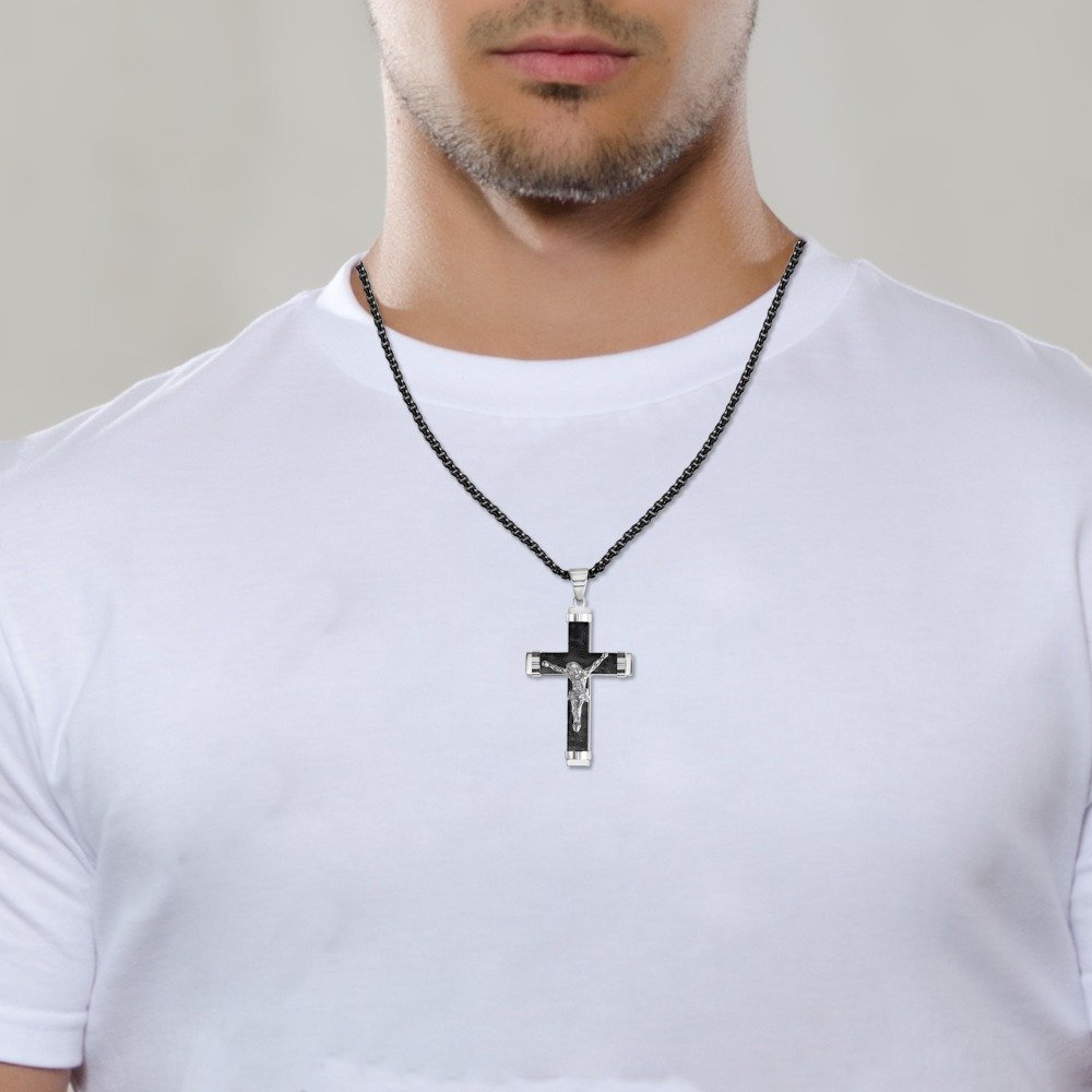 „Jewelrywe“ kryžiaus pakabukas su raibomis, 304 nerūdijančio plieno vėrinys, 55,88 cm grandinėlė vyrams - Image 6