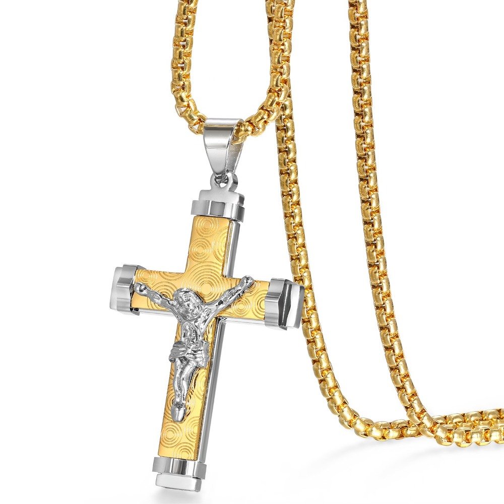 „Jewelrywe“ kryžiaus pakabukas su raibomis, 304 nerūdijančio plieno vėrinys, 55,88 cm grandinėlė vyrams - Image 5